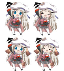 Rule 34 | &gt;:3, &gt; &lt;, 1girl, :3, animal ears, blonde hair, blue eyes, blush stickers, bow, chibi, dog ears, dog tail, expressions, closed eyes, fang, hat, highres, kannazuki yukito, large buttons, little busters!, long hair, noumi kudryavka, pink bow, tail, v-shaped eyebrows, x3