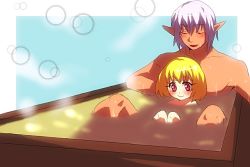 Rule 34 | 00s, bad id, bad pixiv id, bath, blonde hair, buront, crossover, elf, elvaan, embodiment of scarlet devil, father and daughter, final fantasy, final fantasy xi, kn96, makkuroi, mixed-sex bathing, nude, pointy ears, red eyes, rumia, shared bathing, the iron of yin and yang, touhou