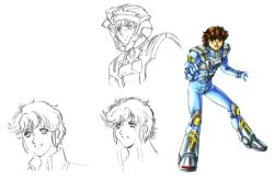 Rule 34 | 1boy, banpresto, brown hair, character sheet, full body, gloves, helmet, male focus, official art, partially colored, ryouto hikawa, simple background, solo, super robot wars, super robot wars original generation