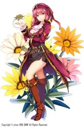 Rule 34 | 1girl, ascot, black skirt, blue eyes, boots, breasts, compass, cross-laced footwear, flower, flower knight girl, flower request, full body, gazenia (flower knight girl), jacket, lace-up boots, large breasts, looking at viewer, map, monety, name connection, object namesake, official art, parted lips, pink hair, short hair, skirt, solo