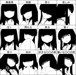Rule 34 | 1girl, black hair, blunt bangs, blush, clenched teeth, collared shirt, covering own mouth, disgust, expression chart, expressions, frown, greyscale, highres, hime cut, houraisan kaguya, japanese clothes, long hair, long sleeves, monochrome, shaded face, shirt, sleeves past wrists, smirk, spacezin, surprised, sweatdrop, teeth, touhou, very long hair, wide sleeves