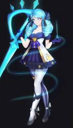 Rule 34 | 1girl, absurdres, black background, black bow, blue eyes, blue gloves, blue hair, bow, breasts, ciirilla (sullendaisy), collarbone, dress, drill hair, full body, gloves, gwen (league of legends), hair bow, highres, holding, holding needle, holding scissors, league of legends, long hair, looking at viewer, medium breasts, needle, oversized object, scissors, sewing needle, simple background, smile, solo, striped clothes, striped legwear, striped thighhighs, thighhighs, twin drills, twintails, vertical-striped clothes, vertical-striped thighhighs