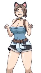 Rule 34 | 1girl, animal ears, animated, animated gif, annoyed, artist request, breasts, brown hair, capcom, cat ears, cleavage, closed eyes, dancing, highres, jill valentine, legs, meme, resident evil, resident evil 3, resident evil 3: nemesis, resident evil 3 (remake), sad cat dance (meme), skirt, source request, tagme