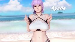 Rule 34 | 1girl, 3d, animated, animated gif, ayane (doa), beach, blush, breasts, cleft of venus, dead or alive, embarrassed, large breasts, nipples, nude, outdoors, purple hair, pussy, red eyes, tagme, uncensored, undressing