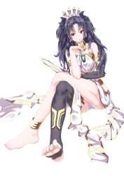 Rule 34 | &gt;:o, 1girl, :o, absurdres, anklet, bad id, bad pixiv id, barefoot, black hair, crown, dagger, detached sleeves, fate (series), feet, foot focus, highres, ishtar (fate), ishtar (fate), jewelry, unworn jewelry, knife, crossed legs, long hair, looking at viewer, necklace, unworn necklace, nisemono, no shoes, panties, pantyshot, red eyes, single sleeve, single thighhigh, sitting, soles, solo, thighhighs, thighs, toe scrunch, toeless legwear, toes, tohsaka rin, twintails, underwear, v-shaped eyebrows, weapon, white background
