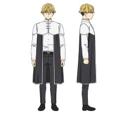 Rule 34 | 1boy, black footwear, black pants, blonde hair, character sheet, expressionless, from side, full body, glasses, land (sousou no frieren), long sleeves, male focus, official art, pants, profile, short hair, sousou no frieren, straight-on, transparent background, white tunic