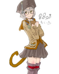 Rule 34 | 00s, 1girl, final fantasy, final fantasy xi, glasses, mithra (ff11), scholar (final fantasy), simple background, solo, tail, thighhighs, zettai ryouiki