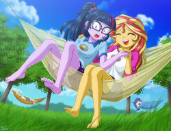 Rule 34 | 4girls, applejack, barefoot, feet, glasses, hammock, multiple girls, my little pony, my little pony: equestria girls, my little pony: friendship is magic, personification, rarity (my little pony), sci-twi, sunset shimmer, tagme, twilight sparkle, uotapo