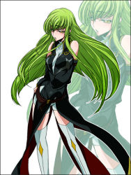 Rule 34 | 00s, 1girl, bare shoulders, c.c., code geass, green hair, long hair, non-web source, solo, thighhighs, zoom layer