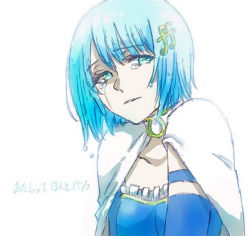 Rule 34 | 10s, 1girl, blue eyes, blue hair, cape, crying, fortissimo, hair ornament, hairclip, jun (j u n0), looking at viewer, magical girl, mahou shoujo madoka magica, mahou shoujo madoka magica (anime), matching hair/eyes, miki sayaka, musical note, musical note hair ornament, portrait, short hair, simple background, solo, white background