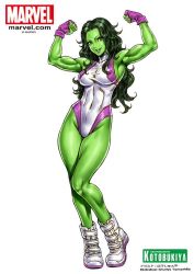 Rule 34 | 1girl, armpits, bare shoulders, breasts, colored skin, fingerless gloves, full body, gloves, green eyes, green hair, green skin, large breasts, leotard, long hair, long legs, looking at viewer, marvel, she-hulk, shoes, sideboob, simple background, skin tight, smile, sneakers, solo, thighs, yamashita shun&#039;ya