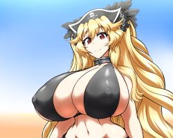 Rule 34 | 1girl, abs, alternate breast size, anne bonny (fate), breasts, choker, cleavage, covered erect nipples, fate/grand order, fate (series), female focus, highres, huge breasts, jadf, long hair, looking at viewer, simple background, solo