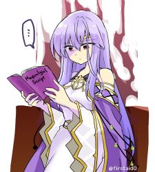 Rule 34 | 1girl, aura, book, closed mouth, dark aura, dress, fire emblem, fire emblem: genealogy of the holy war, fire emblem heroes, holding, holding book, julia (fire emblem), long hair, long sleeves, nintendo, open book, purple hair, red eyes, shaded face, solo, wide sleeves, yukia (firstaid0)