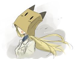 Rule 34 | 1girl, adelheid, animal ears, bag, bag over head, character check, horse ears, horse girl, long hair, makaze (t-junction), military, military uniform, open mouth, paper bag, solo, strike witches, strike witches: suomus misfits squadron, twitter username, uniform, world witches series