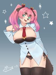 Rule 34 | 1girl, dog, furry, furry female, green eyes, open mouth, pink hair, solo, twintails, yamane512