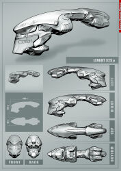 Rule 34 | allius, commentary, concept art, cruiser (eve online), eve online, from above, from behind, from below, from side, greyscale, highres, military, military vehicle, monochrome, multiple views, no humans, original, science fiction, shadow, space ship, spacecraft, spaceship, thrusters, vehicle focus