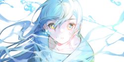Rule 34 | 1girl, absurdres, air bubble, blue eyes, blue hair, blue theme, bubble, collarbone, earrings, eyelashes, highres, jewelry, light blue hair, long eyelashes, long hair, looking at viewer, multicolored hair, original, parted lips, shokuen (oxstl), single earring, solo, upper body, water, xp-pen, yellow eyes