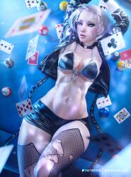 Rule 34 | 1girl, 3d, absurdres, ball, bikini, billiard ball, breasts, cammy white, capcom, card, cleavage, female focus, highres, medium breasts, mikadawn3d, poker chip, street fighter, sweat, swimsuit, tagme, thick thighs, thighs, torn clothes, torn legwear