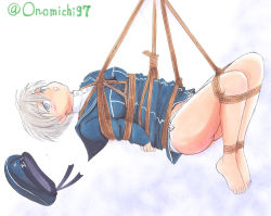 Rule 34 | 10s, 1girl, ass, bdsm, blue eyes, blush, bondage, bound, breasts, hat, highres, kantai collection, onomichi (528959), panties, small breasts, solo, underwear, white hair, white panties, z1 leberecht maass (kancolle)