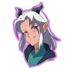 Rule 34 | 1girl, blush, elf, facepaint, highres, horns, looking at viewer, mikkusushi, pointy ears, purple eyes, rayla (the dragon prince), simple background, smile, the dragon prince, white background, white hair