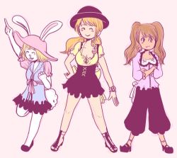 Rule 34 | 3girls, animal ears, artist request, carrot (one piece), charlotte pudding, crossed arms, furry, hat, lowres, multiple girls, nami (one piece), nami (one piece) (whole cake island), one piece, rabbit ears, smile, source request, standing