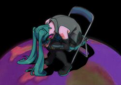 Rule 34 | 1girl, absurdres, aqua necktie, black skirt, boots, chair, collared shirt, danciingcosmos, depressed, detached sleeves, folding chair, grey shirt, hatsune miku, head down, headset, highres, hunched over, long hair, meme, necktie, neon genesis evangelion, number tattoo, pleated skirt, scene reference, shinji in a chair (meme), shirt, shoulder tattoo, sitting, skirt, solo, tattoo, thigh boots, very long hair, vocaloid