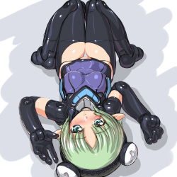 Rule 34 | 10s, bad id, bad pixiv id, blue eyes, busou shinki, dd (ijigendd), doll joints, elbow gloves, elf, gloves, green hair, joints, maryceles, pointy ears, short hair, solo, thighhighs