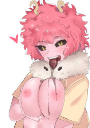 Rule 34 | 1girl, ashido mina, black sclera, boku no hero academia, breast hold, breasts, breasts out, colored sclera, colored skin, large breasts, looking at viewer, open mouth, pink hair, pink skin, smile, solo, tongue, tongue out, yellow eyes, zd (pixiv6210083)