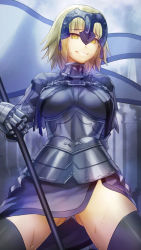 Rule 34 | 1girl, armor, bad id, bad pixiv id, blonde hair, breasts, chain, fate/grand order, fate (series), headpiece, highres, jeanne d&#039;arc (fate), jeanne d&#039;arc alter (avenger) (fate), jeanne d&#039;arc alter (fate), large breasts, panties, pantyshot, ruler (fate/grand order), short hair, shouhei, smile, solo, standard bearer, standing, thighhighs, thighs, underwear, yellow eyes