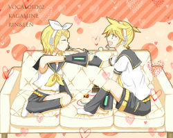 Rule 34 | 1boy, 1girl, brother and sister, cake, eating, food, kagamine len, kagamine rin, pastry, rogie, siblings, sweets, twins, vocaloid