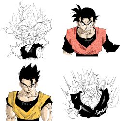 Rule 34 | age progression, aura, blood, blood on face, dragon ball, fenyon, highres, lightning, looking at viewer, muscular, muscular male, official art, potential unleashed, scar, scar across eye, son gohan, son gohan (future), super dragon ball heroes, super saiyan, super saiyan 2, tagme, toriyama akira (style), transformation, ultimate gohan