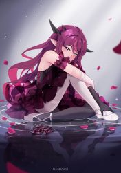 Rule 34 | 1girl, absurdres, asymmetrical legwear, ballerina, ballet slippers, bare shoulders, blue eyes, dress, gloves, heterochromia, highres, hololive, hololive english, horns, irys (hololive), long hair, mismatched legwear, multiple horns, namiorii, pantyhose, pointy ears, purple eyes, purple hair, solo, thighhighs, tutu, very long hair, virtual youtuber