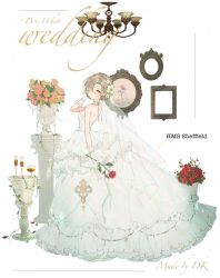Rule 34 | azur lane, champagne coupe, champagne flute, character name, cup, dress, drinking glass, full body, hand on own head, plant, sheffield (azur lane), solo, tagme, wedding dress, white background