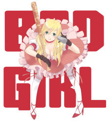 Rule 34 | 1girl, alcohol, bad girl, bat (animal), beer, blonde hair, breasts, cleavage, dress, garter straps, gloves, grasshopper manufacture, high heels, long hair, looking at viewer, no more heroes, pink dress, shoes, strappy heels, thighhighs