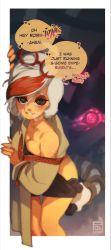 Rule 34 | 1girl, artist logo, artist name, bare shoulders, blurry, blurry background, blush, border, breasts, breath, brown eyes, clothes pull, commentary, doorway, english commentary, english text, eyewear on head, glasses, glowing, glowing eye, grey hair, heart, highres, hyrule warriors: age of calamity, leaning on object, long sleeves, looking at viewer, medium breasts, medium hair, multicolored hair, nintendo, off shoulder, parted lips, pokilewd, pov doorway, pulling another&#039;s clothes, purah, red hair, shorts, shorts pull, smile, solo focus, streaked hair, sweat, swept bangs, the legend of zelda, the legend of zelda: breath of the wild