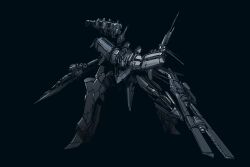 Rule 34 | arm cannon, armored core, armored core: for answer, black background, full body, greyscale, highres, ishiyumi, leaning forward, mecha, monochrome, no humans, robot, science fiction, shoulder cannon, solo, stasis, weapon