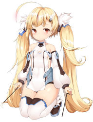 Rule 34 | 1girl, :&lt;, absurdres, ahoge, azur lane, bad id, bad pixiv id, blonde hair, blush, boots, breasts, brown footwear, character name, closed mouth, collarbone, commentary request, detached sleeves, dress, eldridge (azur lane), fur-trimmed boots, fur trim, hair ornament, hairclip, highres, long hair, long sleeves, okappa (bobbed001), puffy long sleeves, puffy sleeves, red eyes, sidelocks, simple background, sleeves past wrists, small breasts, solo, thighhighs, twintails, very long hair, white background, white dress, white sleeves, white thighhighs