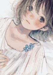 Rule 34 | 1girl, blue eyes, blush, collarbone, crying, faux traditional media, flower, highres, orie h, original, short hair, solo, tears