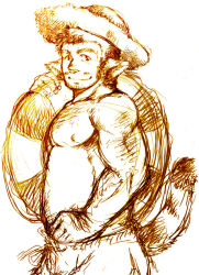 Rule 34 | 1boy, abs, animal ears, arm hair, bara, beard, beard stubble, belly, bulge, chest hair, facial hair, fat, fat man, ganson, graphite (medium), hairy, hat, innertube, large pectorals, long sideburns, looking at viewer, male focus, mature male, monochrome, muscular, muscular male, mustache stubble, navel, navel hair, nipples, original, pectorals, short hair, sideburns, sketch, smile, solo, stomach, stubble, sun hat, swim ring, tail raised, thick thighs, thighs, tiger boy, tiger ears, topless male, traditional media