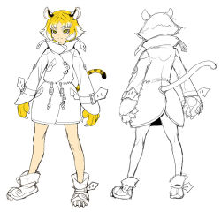 Rule 34 | 1girl, animal ears, bare legs, blonde hair, cat tail, character sheet, claws, full body, lilith-soft, long hair, looking away, multiple views, serious, short hair, simple background, standing, tail, taimanin (series), taimanin rpgx, torajiro (taimanin series), white background, zol