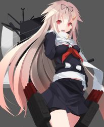 Rule 34 | 10s, 1girl, absurdres, adapted costume, blonde hair, hair ornament, hair ribbon, highres, kantai collection, long hair, long sleeves, machinery, nao (qqqbb), open mouth, red eyes, ribbon, scarf, school uniform, serafuku, skirt, smile, solo, very long hair, yuudachi (kancolle), yuudachi kai ni (kancolle)