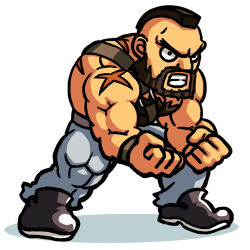 Rule 34 | 1boy, alternate costume, beard, chibi, cosplay, eyebrows, facial hair, final fight, lowres, male focus, mike haggar, mohawk, muscular, scar, topless male, solo, street fighter, street fighter iv (series), thick eyebrows, tonpii, zangief