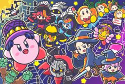 Rule 34 | 5boys, 5girls, adeleine, bat wings, black hair, blonde hair, blue eyes, blue hair, blush stickers, bonkers, bug, candy, cloak, commentary request, como (kirby), copy ability, cosplay, crazy eyes, dark meta knight, fangs, flamberge (kirby), food, francisca (kirby), frankenstein&#039;s monster, frankenstein&#039;s monster (cosplay), grey eyes, halloween, halloween costume, happy halloween, hat, hidden face, hyness, jester cap, jiangshi costume, kirby, kirby: star allies, kirby (series), marx (kirby), mask, moon, multiple boys, multiple girls, mummy costume, night, night sky, nintendo, official art, one eye closed, open mouth, pink hair, purple eyes, red hair, ribbon (kirby), scar, scar across eye, scar on face, silhouette, silk, sky, smile, spider, spider kirby, spider web, star (symbol), waddle dee, wand, wings, witch hat, yellow eyes, zan partizanne