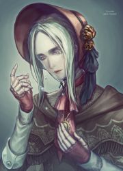Rule 34 | 1girl, bloodborne, blue eyes, crack, cracked skin, crying, crying with eyes open, doll, doll joints, headdress, joints, kizdollark, plain doll, tears, white hair