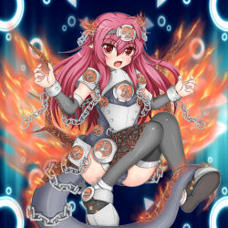 Rule 34 | akua1117, armor, boots, chain, duel monster, fire, lavalval chain, long hair, personification, pink hair, red eyes, tail, thighhighs, wings, yu-gi-oh!, yuu-gi-ou, yu-gi-oh! duel monsters