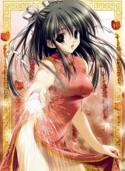 Rule 34 | black hair, brown eyes, china dress, chinese clothes, clothes lift, dress, dress lift, firecrackers, jpeg artifacts, long hair, non-web source, solo, twintails