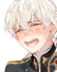 Rule 34 | 1boy, blush, crying, crying with eyes open, formal, kuzuvine, looking to the side, lord (lord of heroes), lord of heroes, male focus, male lord (lord of heroes), pale skin, solo, tears, white hair, yellow eyes