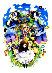 Rule 34 | 3boys, bad id, bad pixiv id, byebe, colorful, flower, globe, hair over one eye, hat, lamp, male focus, mask, multiple boys, musical note, sheep, vocaloid, wonderland to hitsuji no uta (vocaloid)
