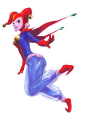 Rule 34 | 1girl, chrono (series), chrono cross, facepaint, harem pants, harle (chrono cross), hat, jester cap, pants, pointy footwear, shoes, solo, tory youf, white background