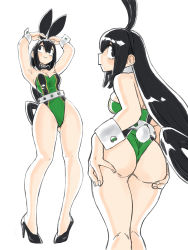 Rule 34 | 1girl, :&gt;, absurdres, adapted costume, animal ears, ass, ass grab, asui tsuyu, bare legs, bare shoulders, black eyes, black footwear, boku no hero academia, bow, bowtie, breasts, cleavage, cuffs, detached collar, fake animal ears, female focus, grabbing own ass, green hair, green neckwear, high heels, highleg, highleg leotard, highres, huge ass, legs, leotard, long hair, medium breasts, multiple views, playboy bunny, rabbit ears, rabbit tail, simple background, skindentation, standing, tail, toshinoshin, white background, wide hips, wrist cuffs